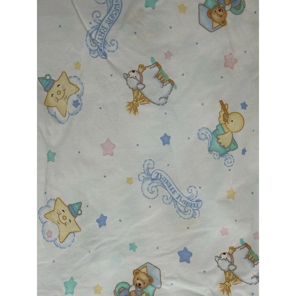 Twinkle Twinkle Rub A Dub Teddy Bear Stars Sheep Vintage Crib Sheet Light‎ Blue